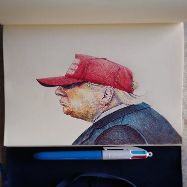 Image of Donld Trump CMYK Bic Pen Drawing