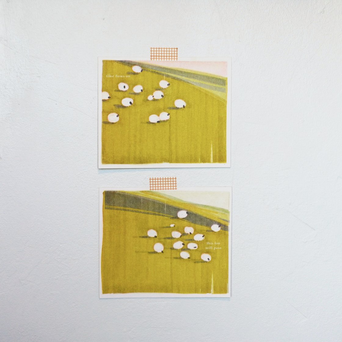 Image of sheep field risograph print