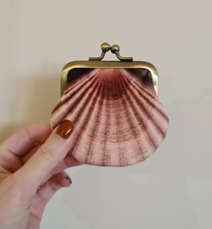 Image of Seashell printed velvet coin purse with indigo silk lining