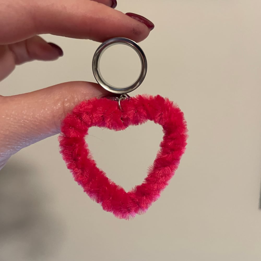 Image of Pink Fluffy Heart Tunnel Dangles (sizes 2g-2”)