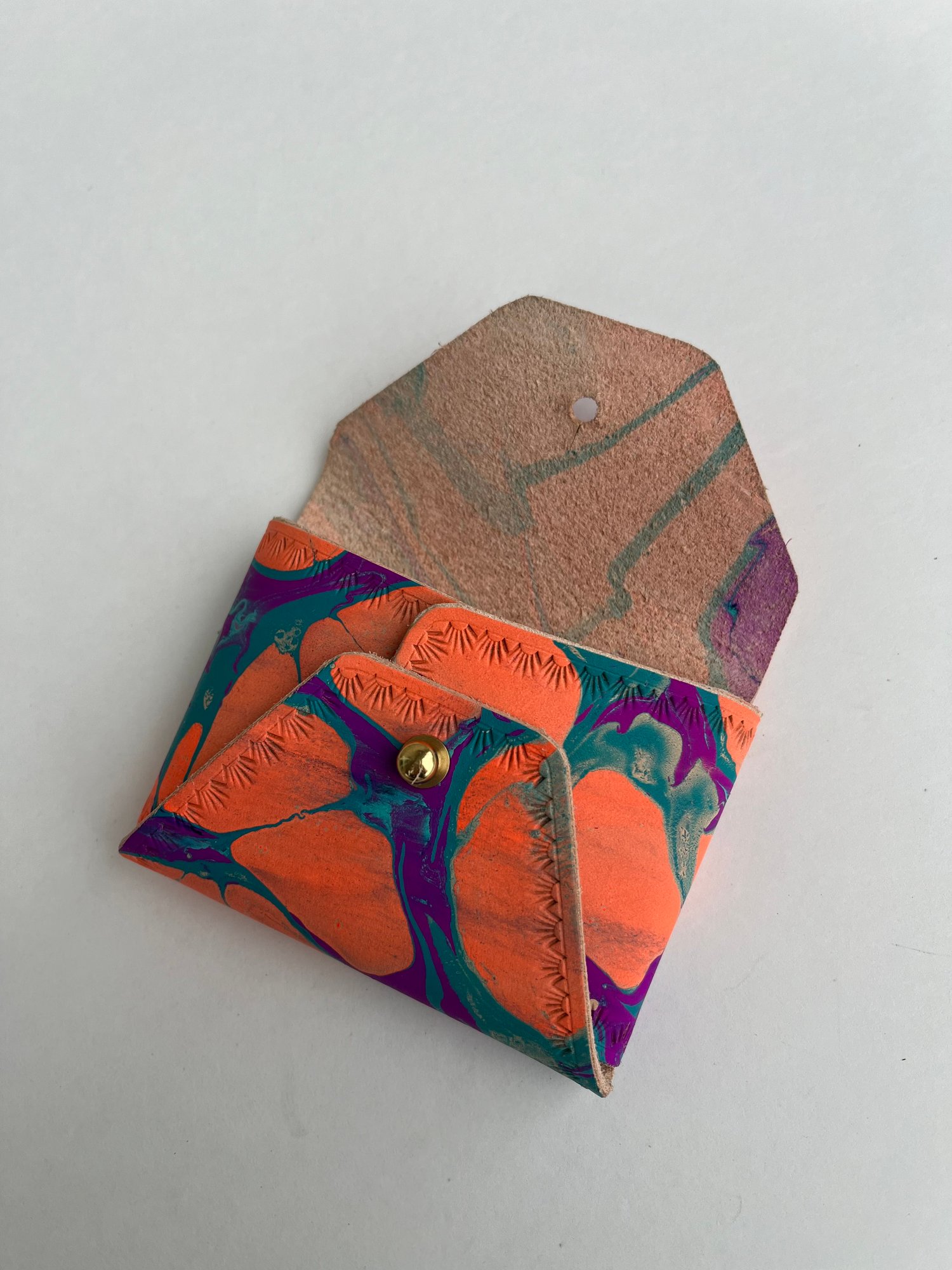 Image of Orange/Purple Marbled “No Stitch” Card Wallet 