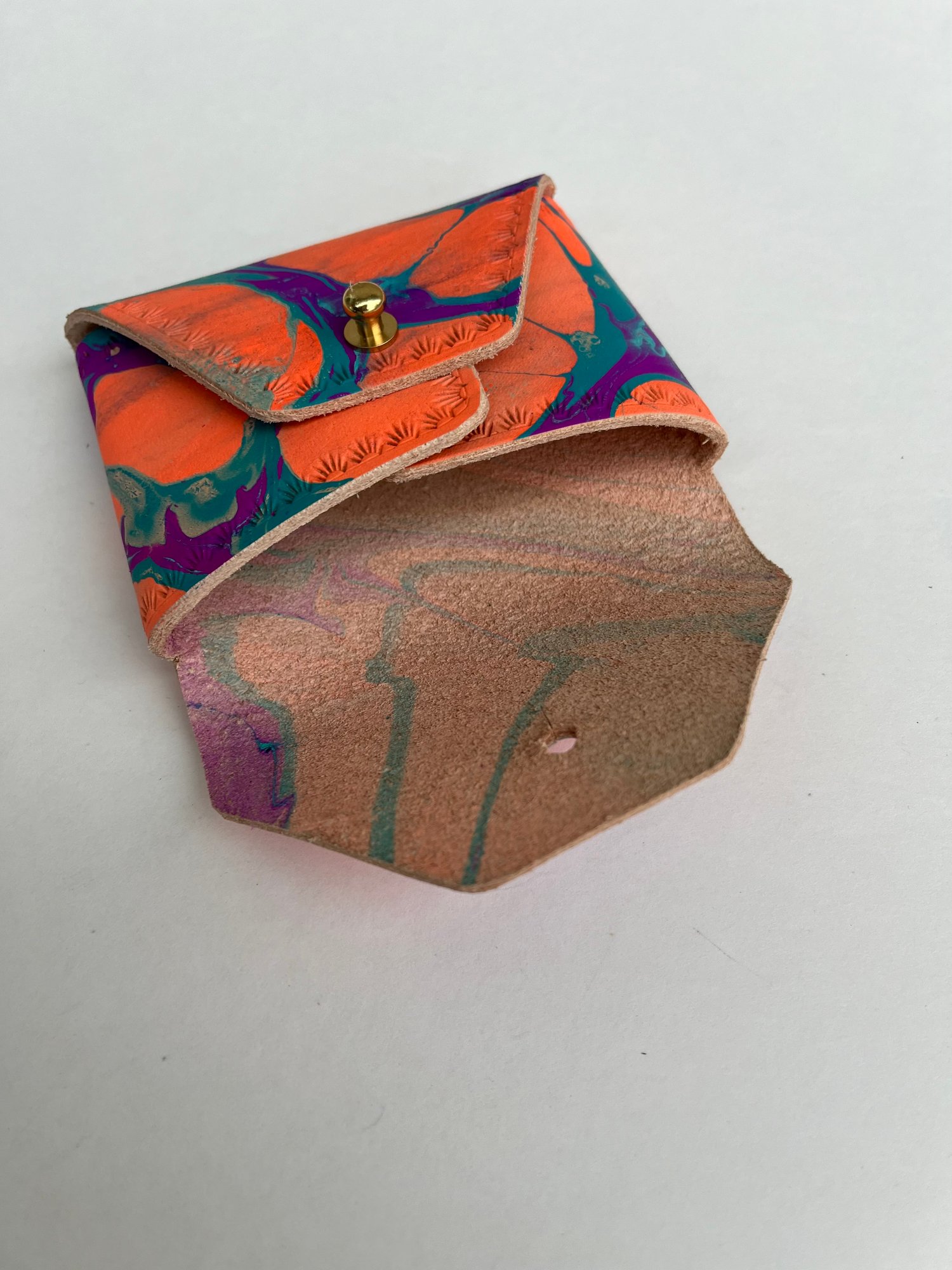 Image of Orange/Purple Marbled “No Stitch” Card Wallet 
