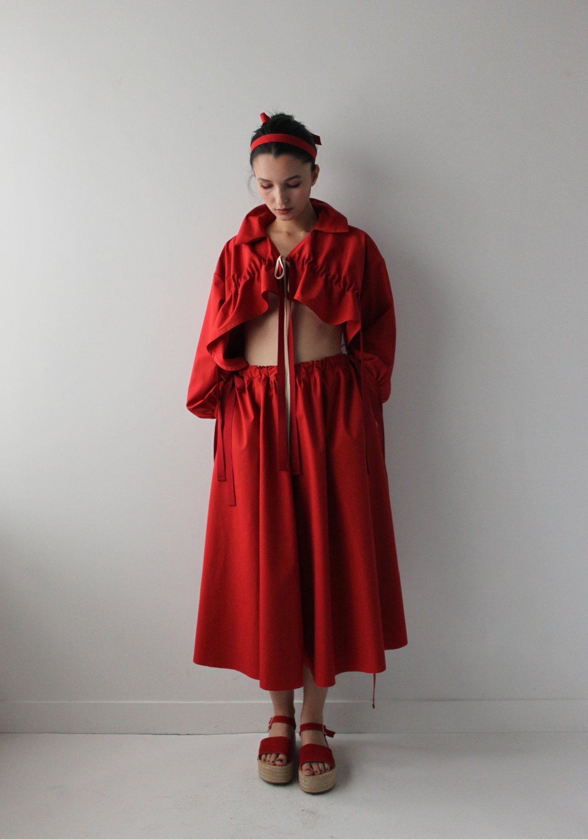 Pre-order - Draw-string 'Caravaggio' Red wide-leg pants