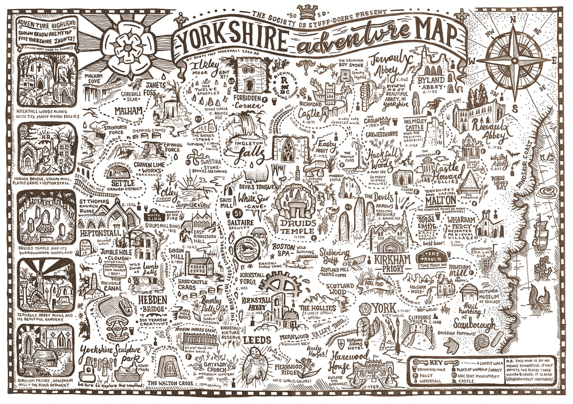 Image of YORKSHIRE ADVENTURE MAP ART PRINT A3