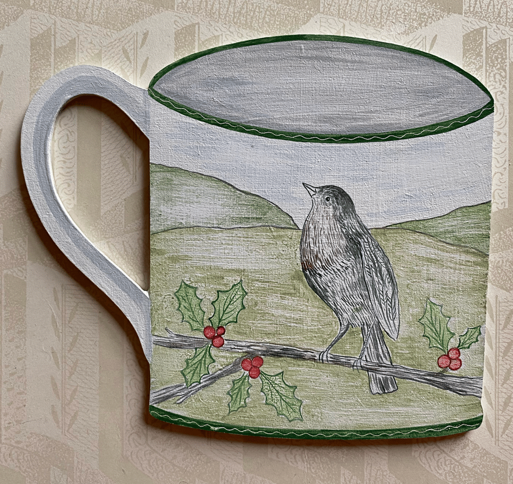 Image of Wooden painted cutout cup: Robin
