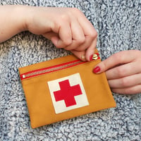 Image 1 of NEW! First Aid Purse with appliqué red cross, made with upcycled fabrics. Eco Gift.