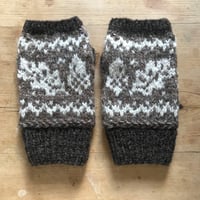 Image 1 of Oak and Acorn Fingerless Mitts - Brown