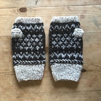 Image 2 of Oak and Acorn Fingerless Mitts - Dark Brown