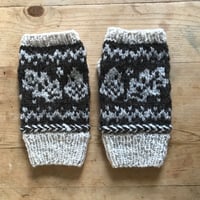 Image 1 of Oak and Acorn Fingerless Mitts - Dark Brown