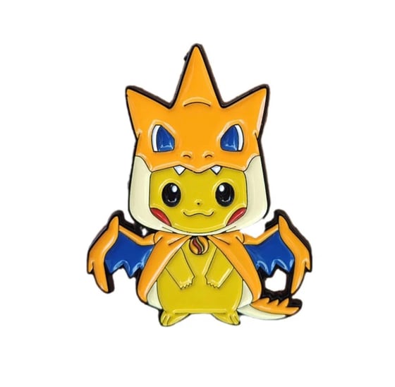 Image of PIKACHU PONCHO CHARIZARD PIN / BADGE.