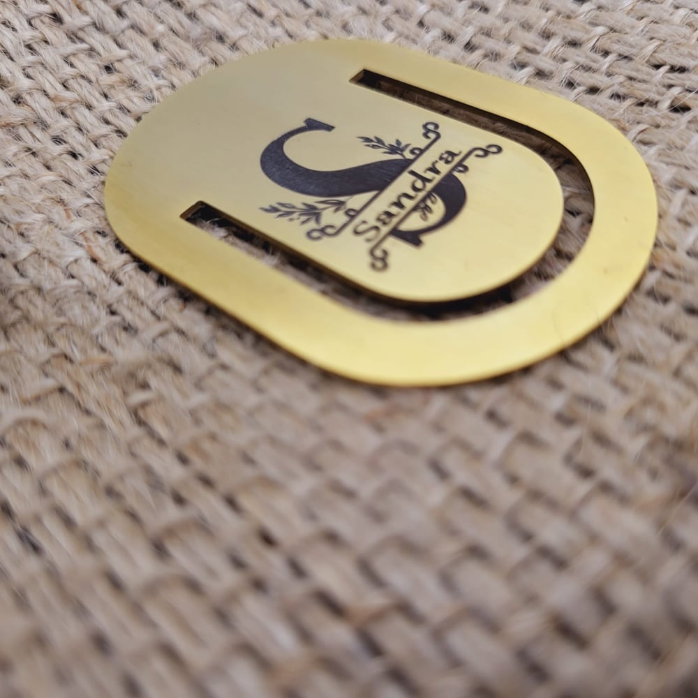 Image of Custom Rounded Bookmark with Monogram Initials, Name Engraving in Gold Color