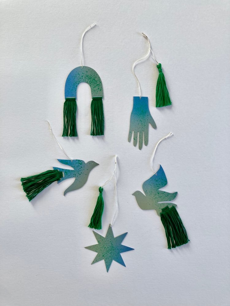 Image of Set of 5 Christmas decorations, Green
