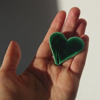 Image 2 of Heart-shaped ceramic brooch with leaf impression #05