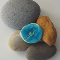 Image 1 of Small Round Ceramic Brooch with Leaf Impression #27