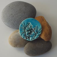 Image 1 of Round Ceramic Brooch with Leaf Impression #30
