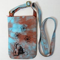 Image 1 of Butterfly turquoise and rust - shoulder bag for phone