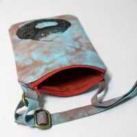 Image 2 of Sleeping Bear - turquoise and rust - shoulder bag for phone
