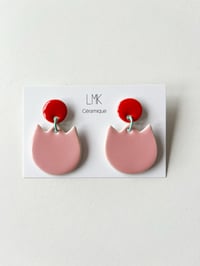 Paire de boucles d'oreilles céramique TULIPA XL rouge et rose 