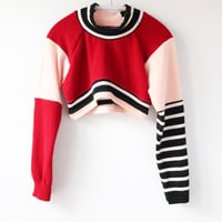 Image 1 of 100% cashmere patchwork courtneycourtney adult m/l medium large long sleeved shrug sweater