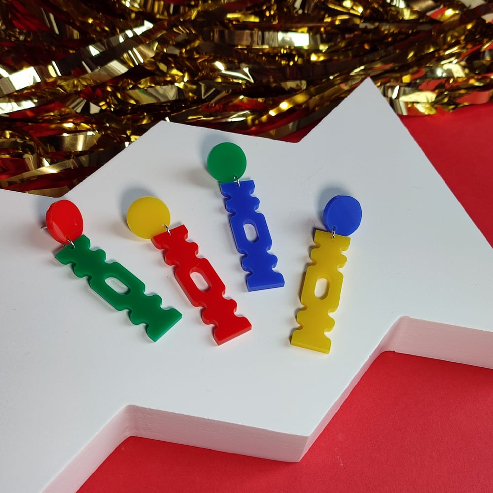 Image of Memphis Love - Colourful Columns / Christmas Cracker Architectural Acrylic Earrings