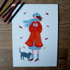 Affiche A4 originale sur commande : "matin frisquet" version hiver ou automne