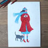 Affiche A4 originale sur commande : "matin frisquet" version hiver ou automne