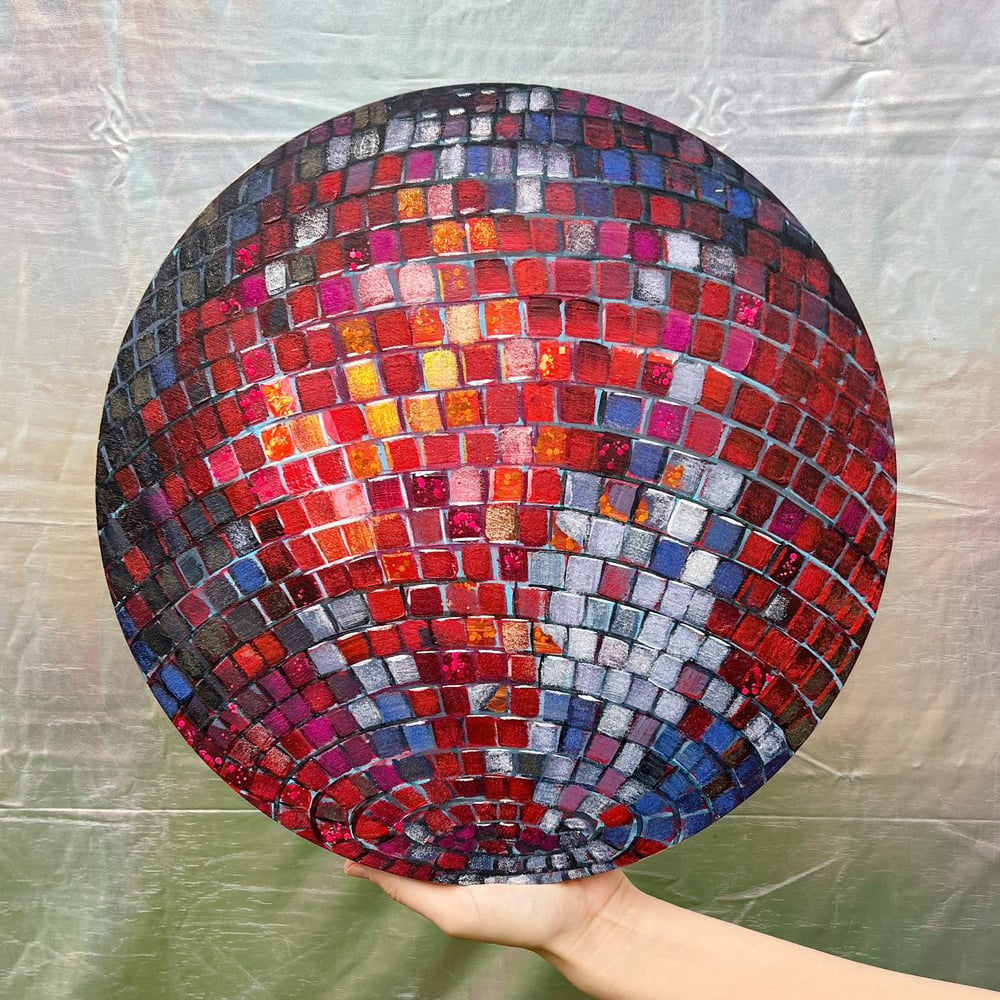 Maroon Glow Disco Ball by Sari Shryack - Original Painting