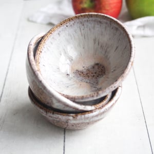 Image of Three Rustic Prep Bowls in Toasted Marshmallow Glaze, Handcrafted Small Bowls, Made in the USA