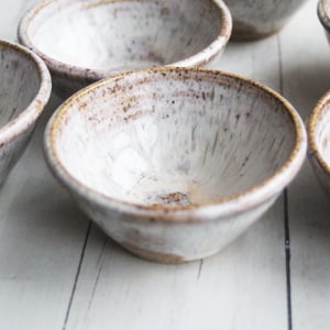 Image of Three Rustic Prep Bowls in Toasted Marshmallow Glaze, Handcrafted Small Bowls, Made in the USA