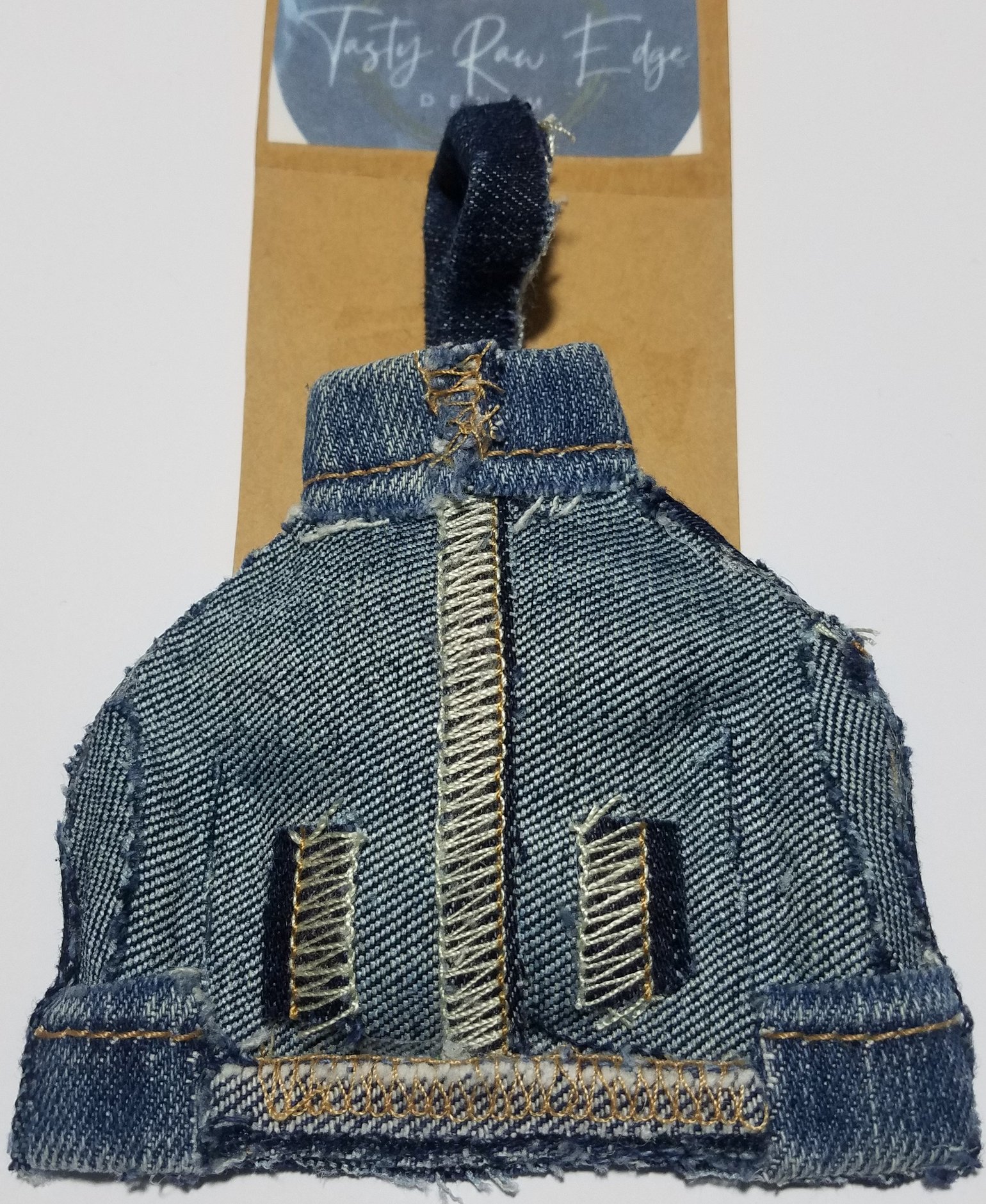 Image of Tasty Raw Edge Denim “BHN” Lil Denim Coat Ornament 