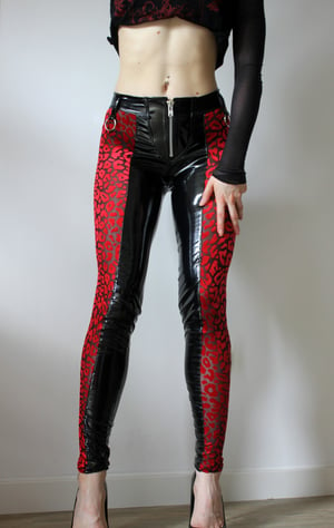Image of SAMPLE SALE - Kultchen Heavy Zipper Wildcat Pants in red burnout velvet (Size S/M)