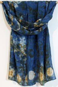 Image 5 of Moon on water - indigo and rust silk scarf