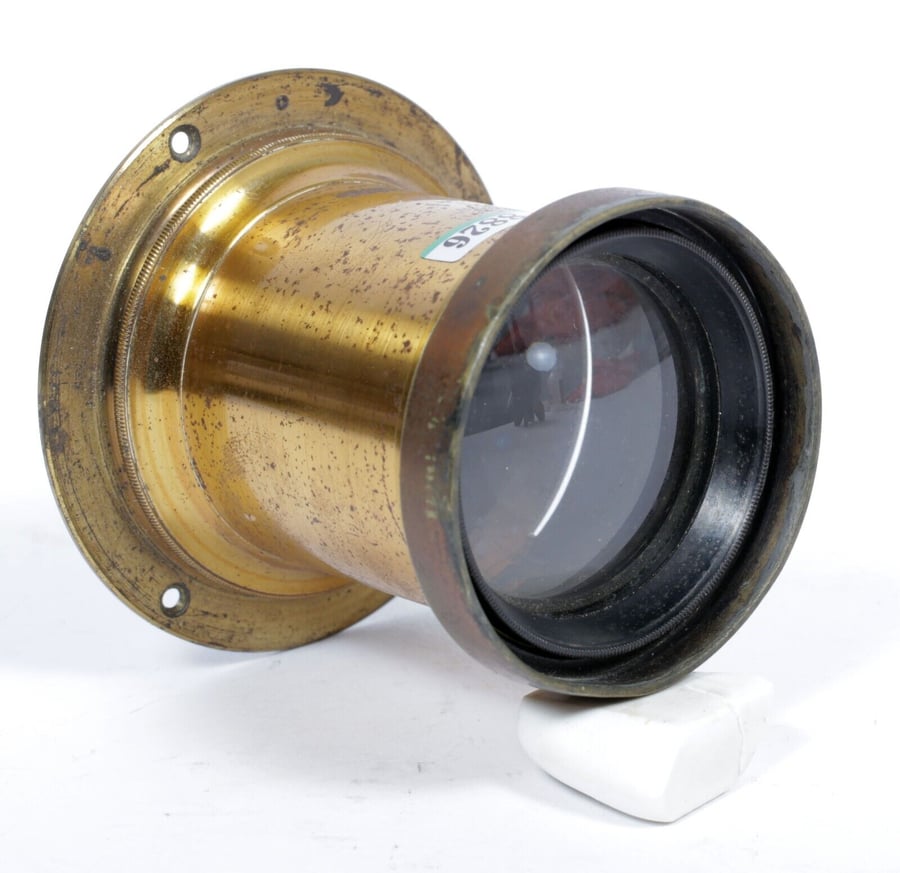Image of G Gennert Rapid Rectilinear No. 3 (240mm) F5.5 lens brass vintage + flange #8826