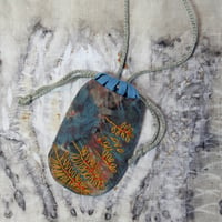 Image 1 of Embroidered leaves and berries amulet pouch