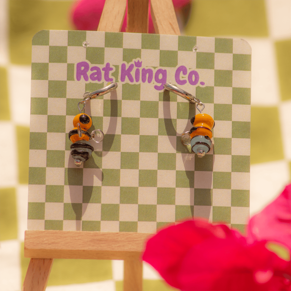 Image of Blue-banded bee earrings silver - 1