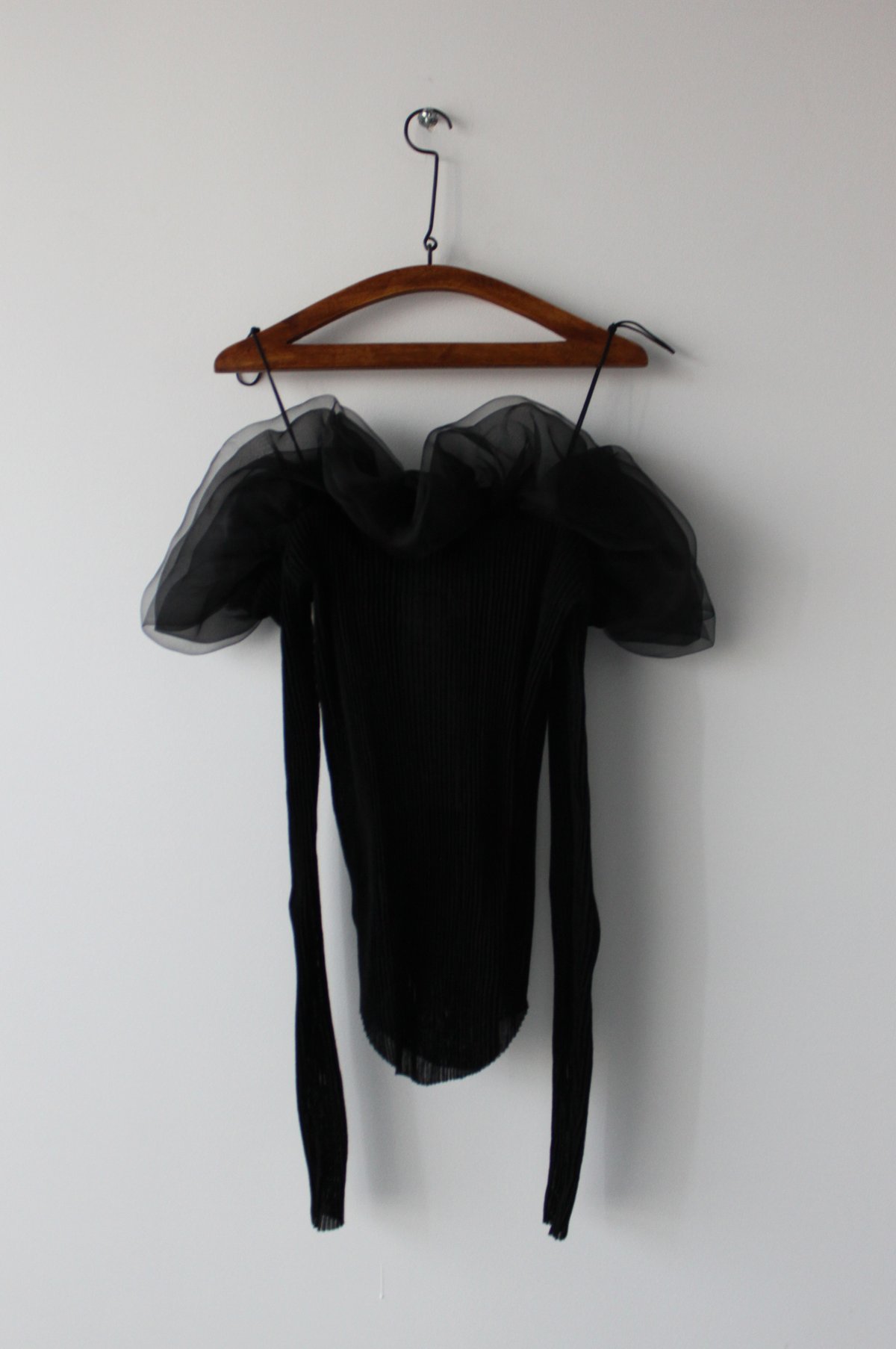 Made to Order- Off-shoulder double layer organza jersey top