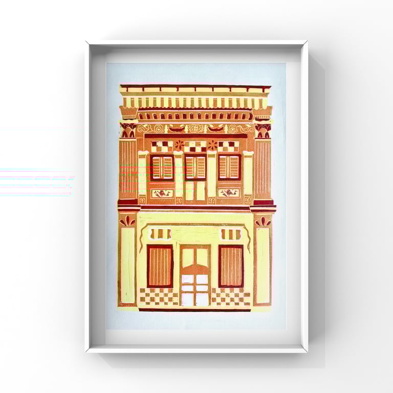 Singapore Shophouse (Handmade relief print: limited edition) Image 3
