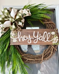 Image 3 of Hey Yall Magnolia Grapevine Wreath