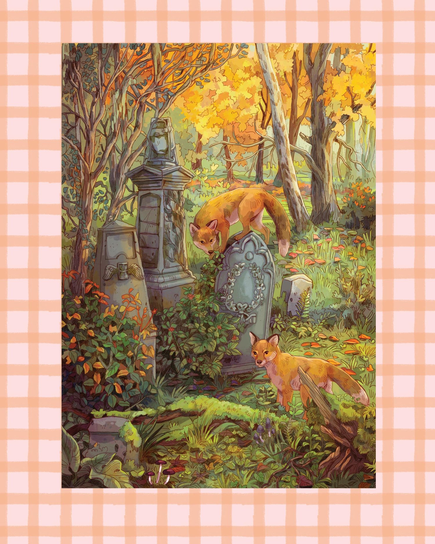 A4 print - Foxes on the cementery