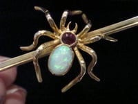 Image 1 of LARGE OVERSIZED VICTORIAN 15CT YELLOW GOLD OPAL RUBY SPIDER BROOCH