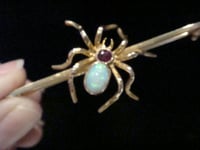 Image 3 of LARGE OVERSIZED VICTORIAN 15CT YELLOW GOLD OPAL RUBY SPIDER BROOCH