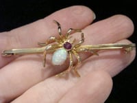 Image 4 of LARGE OVERSIZED VICTORIAN 15CT YELLOW GOLD OPAL RUBY SPIDER BROOCH