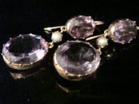 Image 1 of VERY LARGE VICTORIAN 9CT NATURAL AMETHYST YELLOW GOLD EARRINGS FINE QUALITY