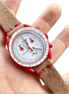 CINTURINO OMEGA X SWATCH CROSTA BEIGE CUCITURE ROSSE