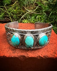 Image 1 of WL&A Handmade Ingot Royston Blues Arrowhead Cuff - Size 7.25 to 7.5 Wrist