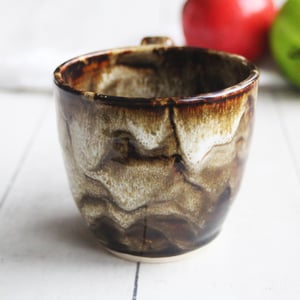 Image of Handmade Mug with Dripping Earthy Brown and Melting Marshmallow Glaze, Made in USA