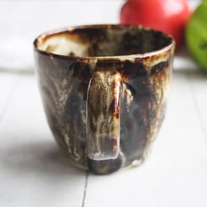 Image of Handmade Mug with Dripping Earthy Brown and Melting Marshmallow Glaze, Made in USA