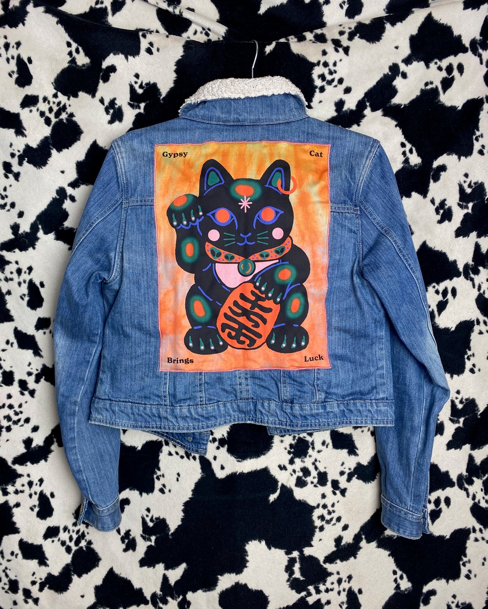 GYPSY CAT jeans jacket with sheepskin