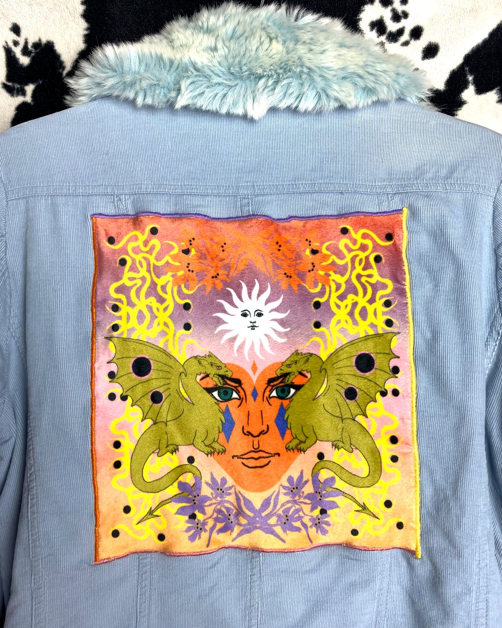 DRAGON GIRL baby blue corduroy fluffy jacket