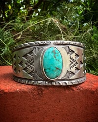 Image 2 of WL&A Handmade Ingot Royston Blue Arrowhead Head Cuff - Size 6 to 6.25 Inch Wrist